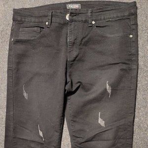 Pavini Slim Fit, Straight Leg Black, Slashed Stretch Jeans 34 x 30